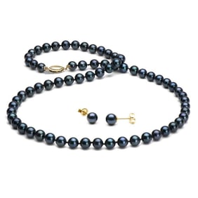 Black Akoya Pearl 2-Piece Necklace and Earring Set, 6.5-7.0mm