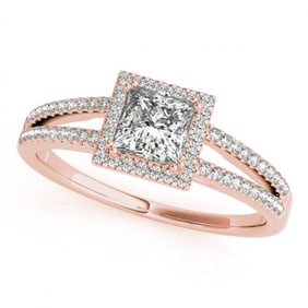 1.4 ctw Certified VS/SI Princess Diamond Halo Ring 18k Rose Gold