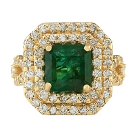 Emerald Diamond Ring 14K Yellow Gold