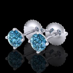 0.65 ctw Fancy Intense Blue Diamond Art Deco Earrings 18k White Gold