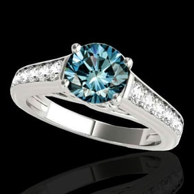 1.5 ctw SI Certified Fancy Blue Diamond Solitaire Ring 10k White Gold