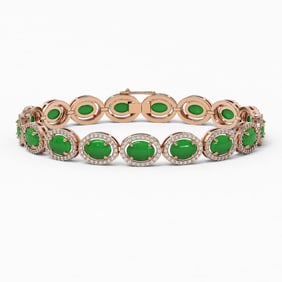 21.78 ctw Jade & Diamond Micro Pave Halo Bracelet 10k Rose Gold
