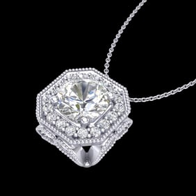 1.54 ctw VS/SI Diamond Solitaire Art Deco Necklace 18k White Gold