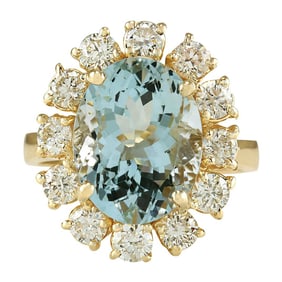 Aquamarine Diamond Ring 14K Yellow Gold