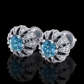 2.01 ctw Fancy Intense Blue Diamond Art Deco Earrings 18k White Gold