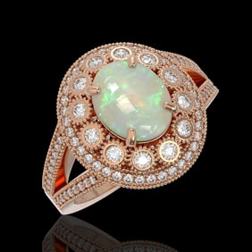 3.93 ctw Certified Opal & Diamond Victorian Ring 14K Rose Gold