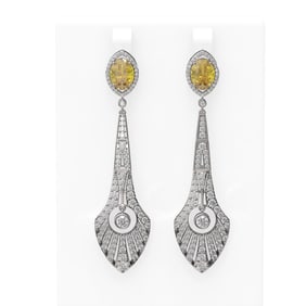 8.55 ctw Canary Citrine & Diamond Earrings 18K White Gold