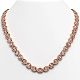 31.96 ctw Morganite & Diamond Micro Pave Halo Necklace 10k Rose Gold