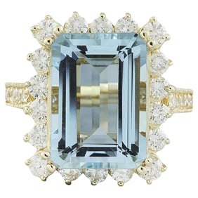 Aquamarine Diamond Ring 14K Yellow Gold
