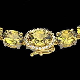 45.25 ctw Citrine & VS/SI Diamond Micro Pave Necklace 14k Yellow Gold