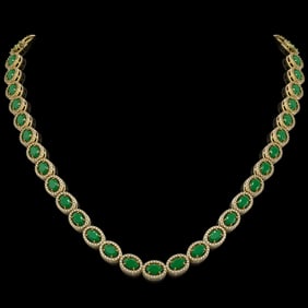 34.11 ctw Emerald & Diamond Micro Pave Halo Necklace 10k Yellow Gold