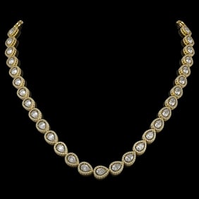28.74 ctw Pear Cut Diamond Micro Pave Necklace 18K Yellow Gold