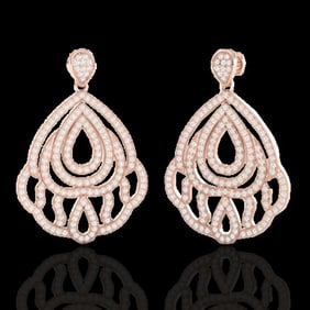 3 ctw Micro Pave VS/SI Diamond Earrings Designer 14k Rose Gold