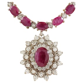 Ruby Diamond Necklace 14K White Gold