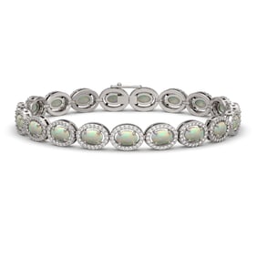 9.5 ctw Opal & Diamond Micro Pave Halo Bracelet 10k White Gold