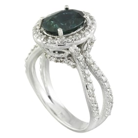 Sapphire Diamond Ring 14K White Gold