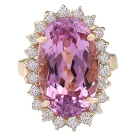 Kunzite Diamond Ring 14K Yellow Gold