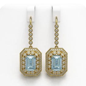 11.32 ctw Aquamarine & Diamond Victorian Earrings 14K Yellow Gold
