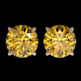 2.57 ctw Certified Intense Yellow Diamond Stud Earrings 10k Rose Gold
