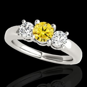 2 ctw SI/I Fancy Intense Yellow Diamond 3 Stone Ring 10k White Gold