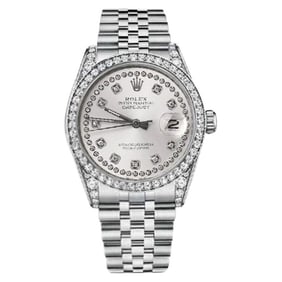 Rolex 36mm Datejust Silver String Diamond