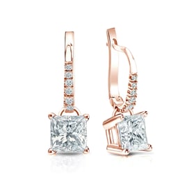 Natural 2.00 CTW Diamond Dangle Earrings 18K Rose Gold