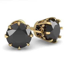 2.0 ctw Black Diamond Stud Solitaire Earrings Vintage 18k Yellow Gold
