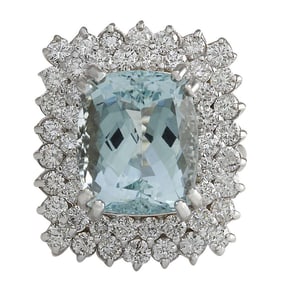 Aquamarine Diamond Ring 14K White Gold