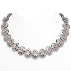 103.22 ctw Morganite & Diamond Victorian Necklace 14K White Gold