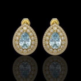 7.15 ctw Aquamarine & Diamond Victorian Earrings 14K Yellow Gold