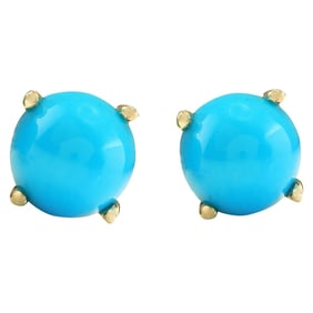 Turquoise Stud Earrings 14K Yellow Gold