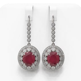 17.22 ctw Certified Ruby & Diamond Victorian Earrings 14K White Gold