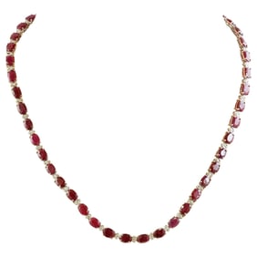 Ruby Diamond Necklace 14K White Gold