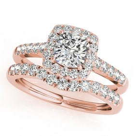 1.45 ctw Certified VS/SI Cushion Diamond 2pc Set Halo 14k Rose Gold