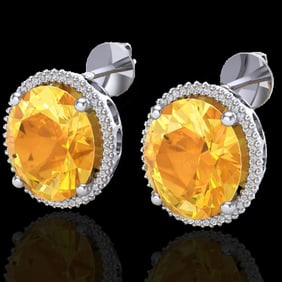 20 ctw Citrine & Micro Pave VS/SI Diamond Earrings 18k White Gold