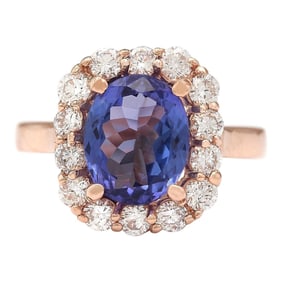Natural Tanzanite Diamond Ring In 14