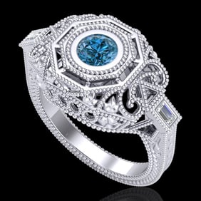 0.75 ctw Fancy Intense Blue Diamond Art Deco Ring 18k White Gold