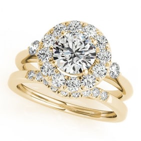 1.21 ctw Certified VS/SI Diamond 2pc Wedding Set Halo 14k Yellow Gold