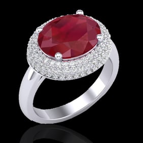 4.50 ctw Ruby & Micro Pave VS/SI Diamond Certified Ring 18k White Gold