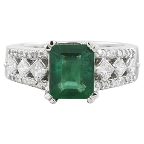 Natural Emerald Diamond Ring in 14