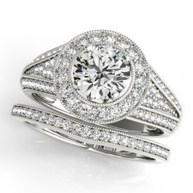 1.6 ctw Certified VS/SI Diamond 2pc Wedding Set Halo 14k White Gold