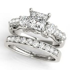 2.1 ctw VS/SI Diamond 3 Stone Princess Cut 2pc Set 14k White Gold