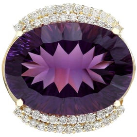 Amethyst Diamond Ring 14K Yellow Gold