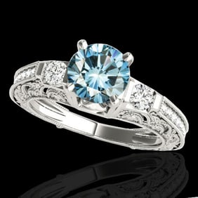 1.63 ctw SI Certified Blue Diamond Solitaire Antique Ring 10k White Gold