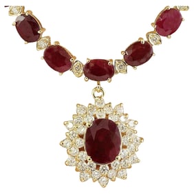 Natural Ruby Diamond Necklace In 14