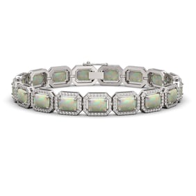 16.86 ctw Opal & Diamond Micro Pave Halo Bracelet 10k White Gold
