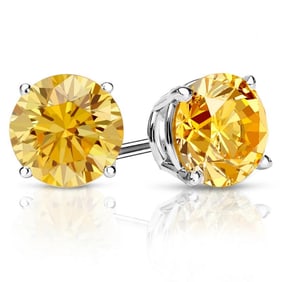 Natural 2.00 CTW Yellow Diamond Stud Earrings 18K White Gold