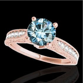 1.21 ctw SI Certified Blue Diamond Solitaire Antique Ring 10k Rose Gold