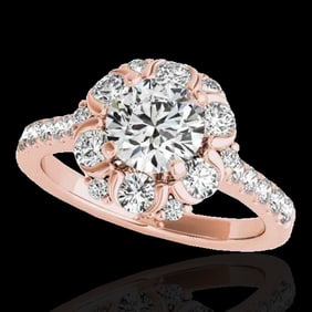 2.05 ctw Certified Diamond Solitaire Halo Ring 10k Rose Gold