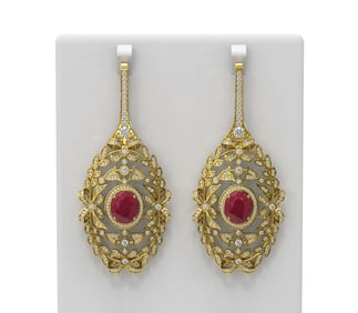 18.58 ctw Ruby & Diamond Earrings 18K Yellow Gold